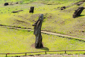 Moai Piro Piro at Rano Raraku on Easter Island (Rapa Nui), Chile. Rano Raraku is commonly known as...