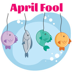 Vector drawing of some fish caught on the hook for April Fool's Day jokes