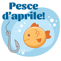 Vector drawing of a fish and a hook for April Fool's Day jokes