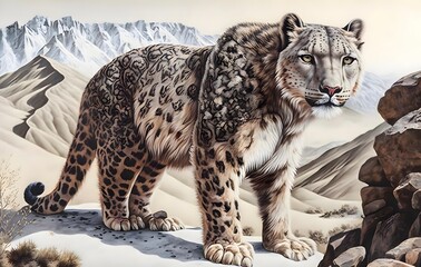 Snow Leopard in the Himalayas portrait | Animal illustrations/backgrounds/wallpapers/portraits |