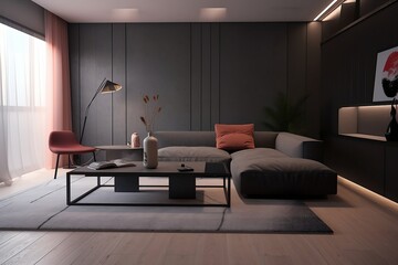 modern living room small minimalistic with couch sofa table cozy