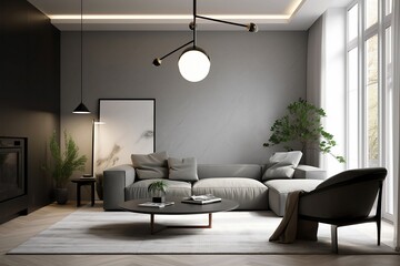 minimalistic small design of living room interior with couch sofa plants and table