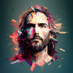 portrait moderne et serré de Jesus Christ - IA générative - obrazy, fototapety, plakaty