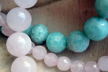 Rose quartz and aquamarine bracelets