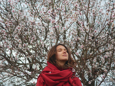 Woman under sakura portrait