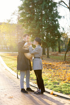 Couple walk dog love pet
