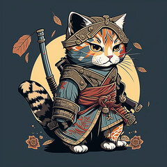Samurai cat, Japanese anime style, Modern conceptual style, AI generated