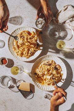Mushroom pasta for two - Table set