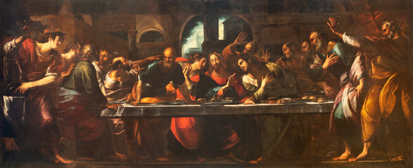 GENOVA, ITALY - MARCH 6, 2023: The painting of Last Supper in the church Basilica della Santissima Annunziata del Vastato by Giulio Cesare Procaccini (1574–1625).