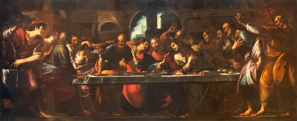 Küchenrückwand glas motiv GENOVA, ITALY - MARCH 6, 2023: The painting of Last Supper in the church Basilica della Santissima Annunziata del Vastato by Giulio Cesare Procaccini (1574–1625). © Renáta Sedmáková
