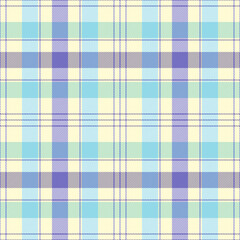 Easter tartan plaid. Scottish pattern in violet, yellow and biue cage. Scottish cage. Traditional Scottish checkered background. Seamless fabric texture. Vector illustration