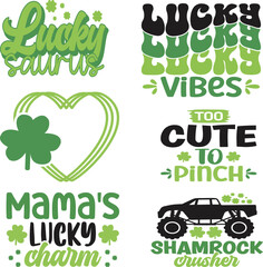 St. Patrick's Day greeting Vector illustration, Lucky Saint Patrick holiday quotes bundle SVG design