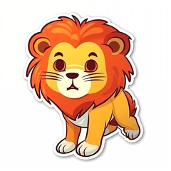 Lion cartoon isolated on white, sticker.