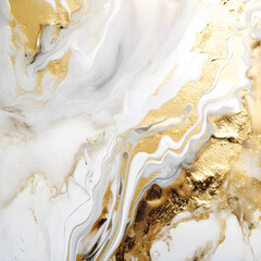 Generative ai illustration. Abstract white and gold marble surface.