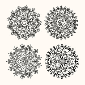 Round ornaments in ethnic style. Decorative elements.