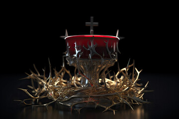 Fototapeta na wymiar Holy Chalice and Crown of thorns. Easter Communion, Passion and holy week concept. Generative ai