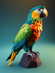 Blue And Yellow Parrot Low Poly Style Digital Art, Minimalistic Abstract Macaw Art