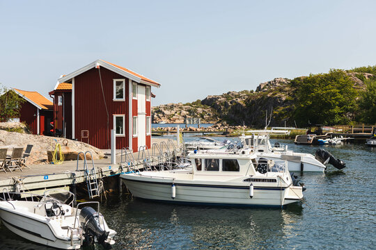 Marina with a small boat house