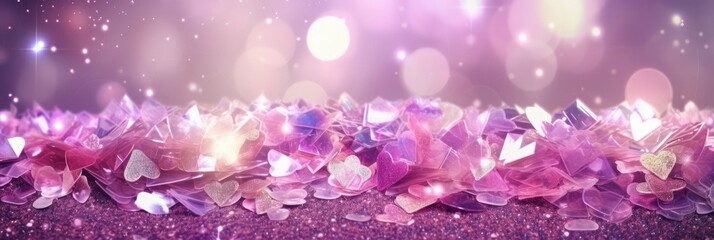 A sparkly purple header background with stars and glitter. Generative AI. 