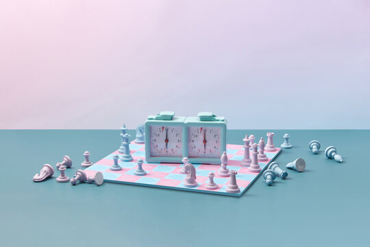 Chess pieces on heart-patterned chessboard.