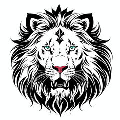 Fototapeta na wymiar Lion's head, sticker or tatoo design, black on white background. AI generated image