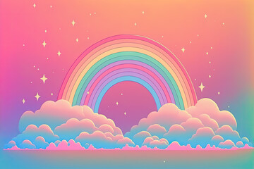 rainbow and clouds Y2K Nostalgic cartoon background (generative ai)