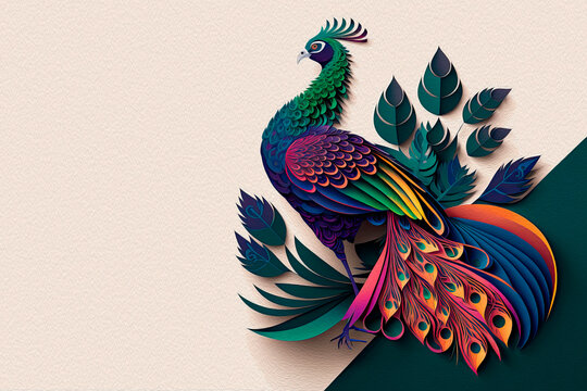 Peacock paper filigree quilling art craft design (generative ai)