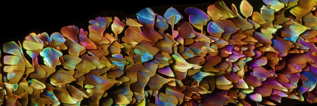 magnification of abundant Olivine Crystals rainbow banner background (generative ai)
