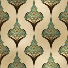 Mahana Art Nouveau Wallpaper Seamless Colorful with gol - obrazy, fototapety, plakaty