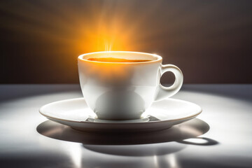 Fototapeta premium Close up of cap of coffee with smoke on table. Generative ai.