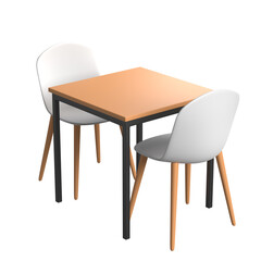 3D Render Illustration of Table and White Chairs isolated on white