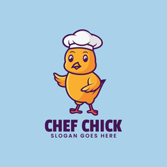 Vector Logo Illustration Chef Chick Mascot Cartoon Style.
