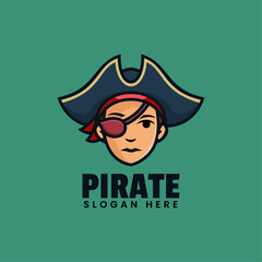 Vector Logo Illustration Pirate Mascot Cartoon Style.