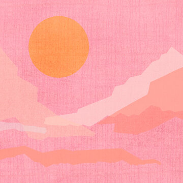 Sunset with pastel mountains illustration