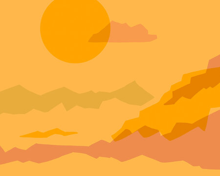 Landscape with yellow sunset