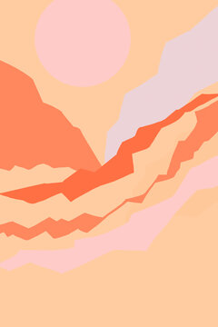 Modern Abstract Landscape illustration with pink sun