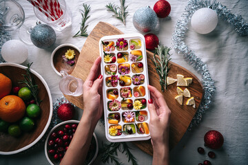 Holding fruit filled ice cube tray