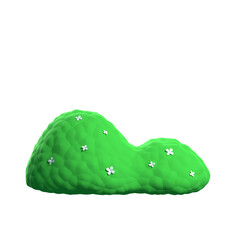 3D Render Illustration of Green Bush with White Flowers