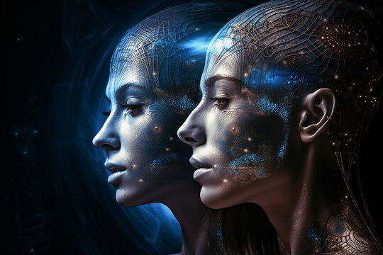 Starseed people as human aliens from another galaxies, fictitious person. AI generated image