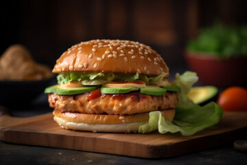Delicious burger with juicy chicken. The perfect choice for fast food enthusiasts!
