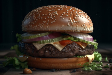 Delicious burger with juicy meet. The perfect choice for fast food enthusiasts!