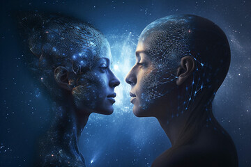 Starseed people as human aliens from another galaxies, fictitious person. AI generated image