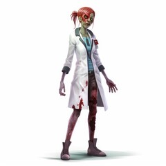 Undead Medic: Female Doctor Zombie Character on White Background, Generative AI