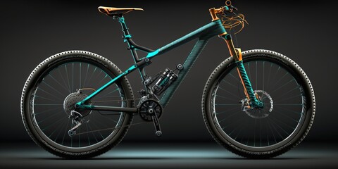 Customized mountain bike with sturdy frame and advanced suspension system ready for thrilling ride, concept of High-Performance and Durability, created with Generative AI technology