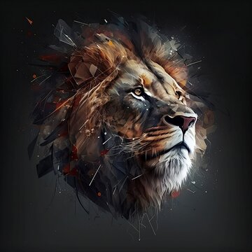 Painting of a Lions head on a black background, pride of lions, Lionking Aslan - Generative AI