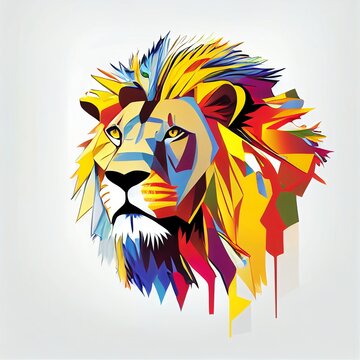 Oil painting of a Lions head in colorful colors, white background, vector - Generative AI