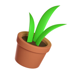 3D Icon Illustration of Aloe Vera In Mini Pot