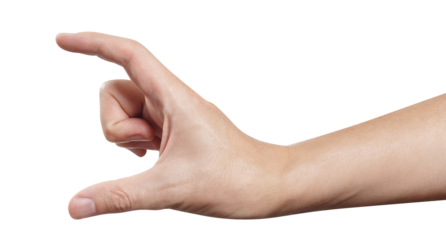 Hand holding or measuring invisible item, cut out