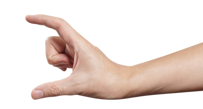 Hand holding or measuring invisible item, cut out