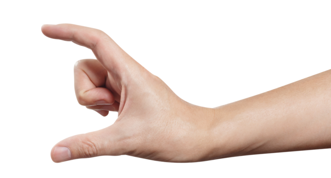 Hand holding or measuring invisible item, cut out